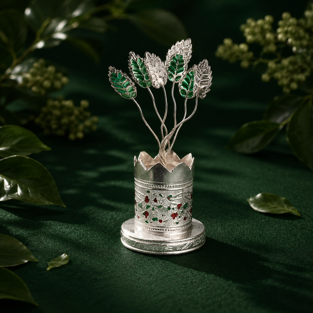 German Silver Tulasi Leaf Stand