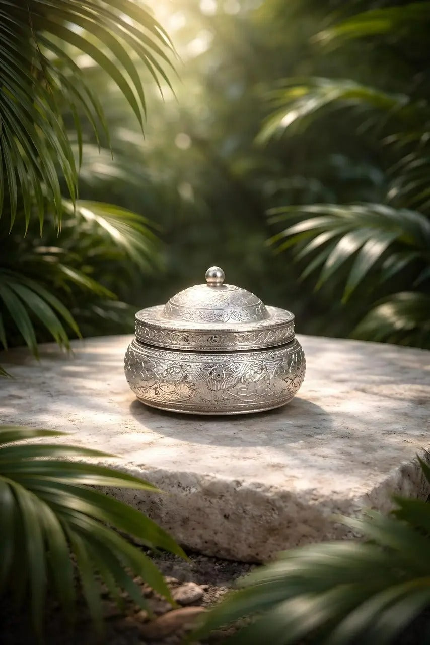 German Silver Decorative Kumkum Box